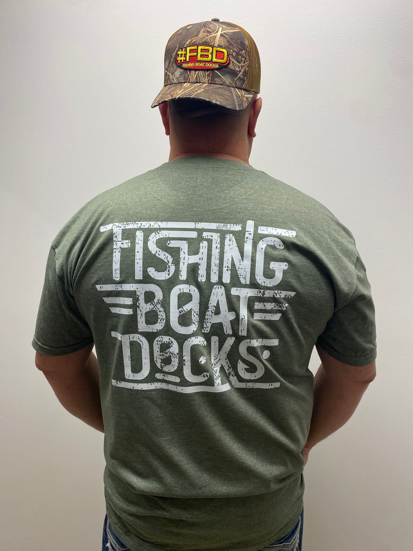 Fishing boat dock vintage stack tee